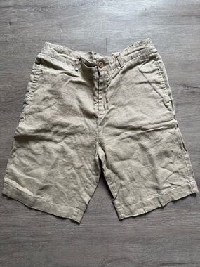 Simplicity Khaki Flat Front Linen-Blend Shorts